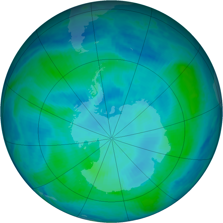 Antarctic ozone map for 21 February 2000